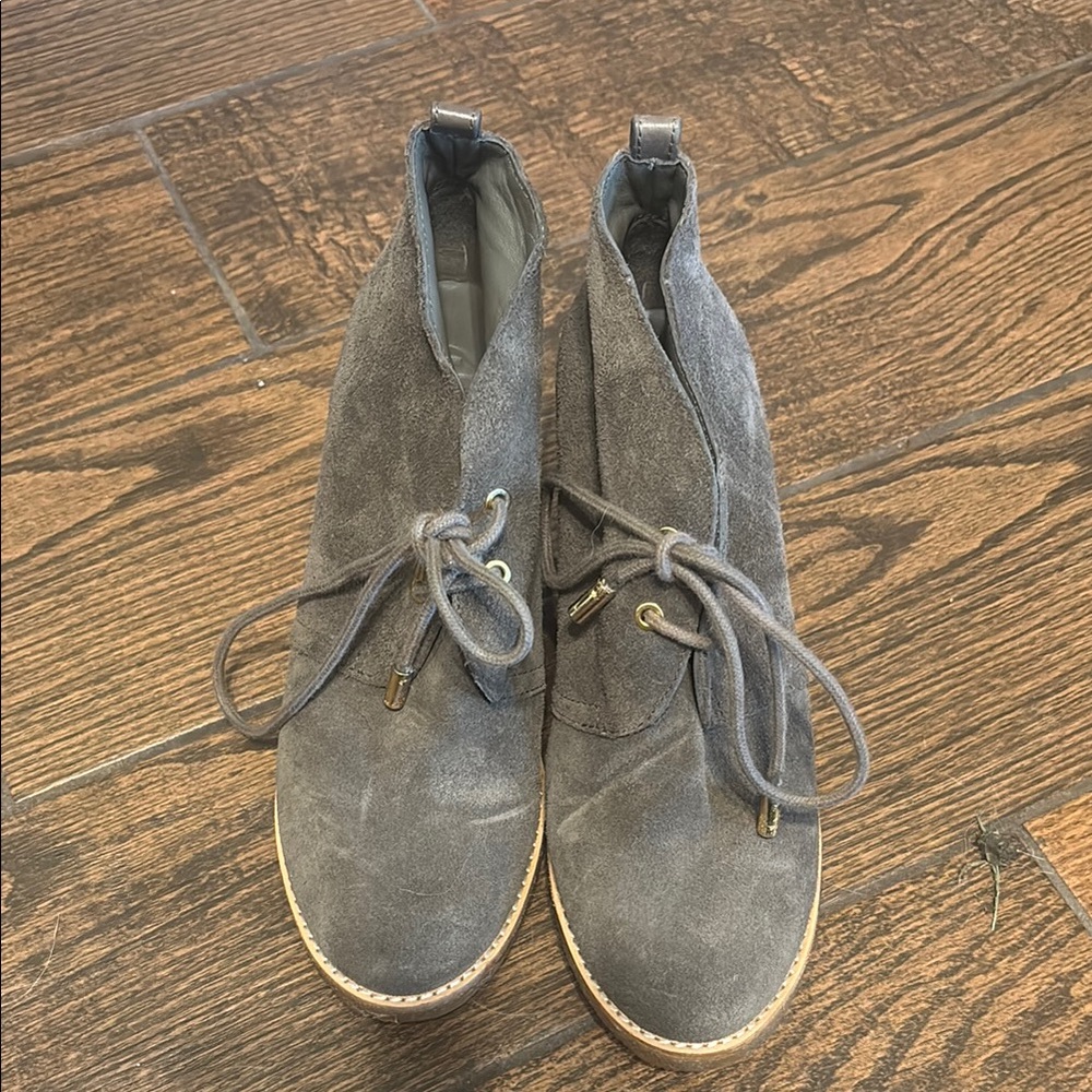 Tory Burch grey suede wedge boots